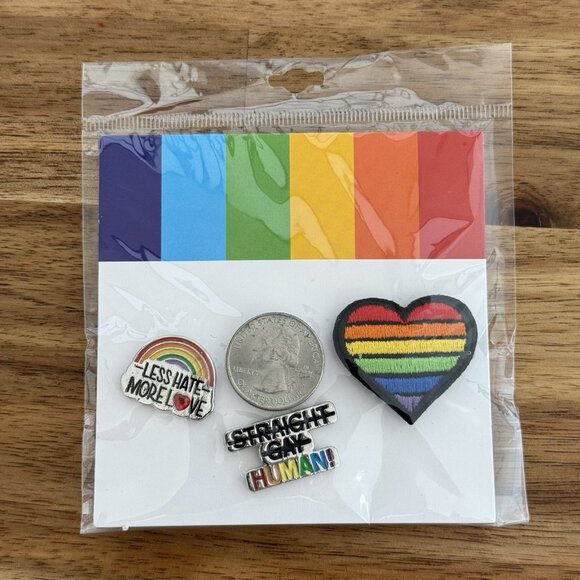 Set Of 3 Pride Pins LGBTQ LGBT Rainbow Progress Flag Enamel Pin Button - Picture 8 of 8
